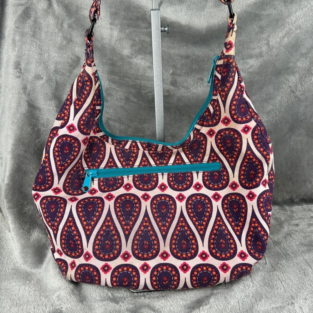 KAVU Sydney Satchel Crossbody Bag Purple Orange Paisley Canvas Shoulder Bag